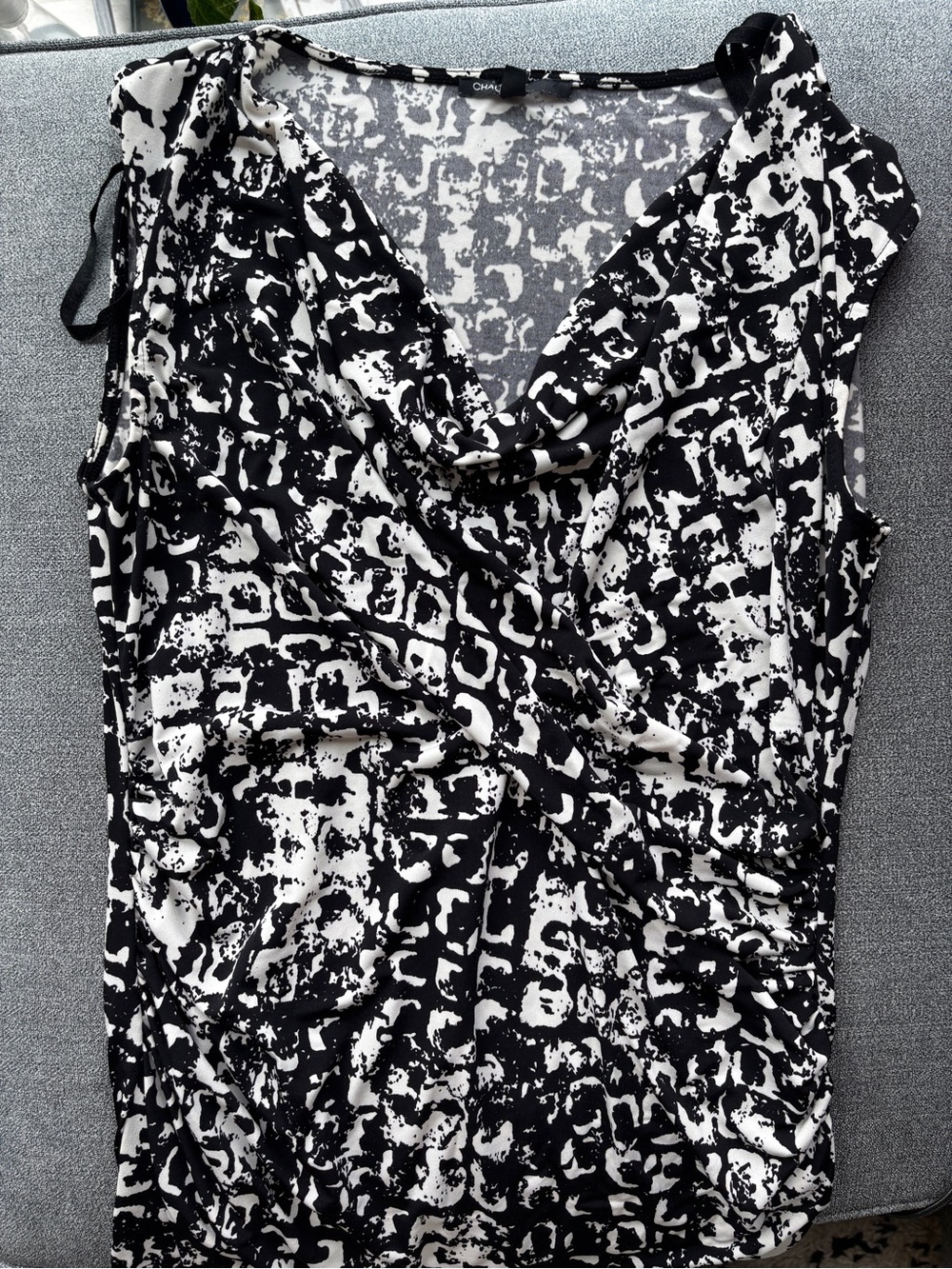 Chaus Black & White Abstract Sleeveless Wrap Camisole